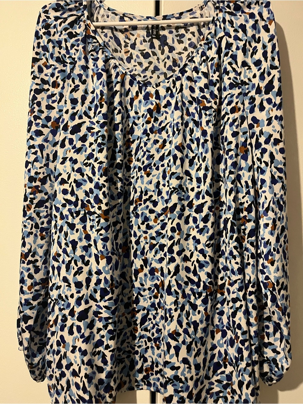 Patterned Women's Shirt in White, Blue and Brown